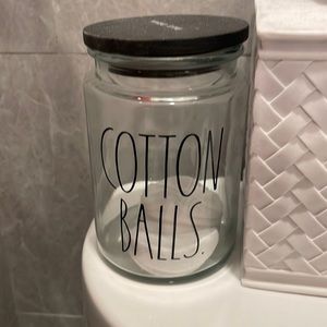 Used large Rae Dunn cotton balls glass jar